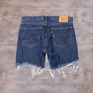 Levis 505 Cut Off Baggy Indigo Distressed Dark Wash Denim Jeans  Jorts Shorts